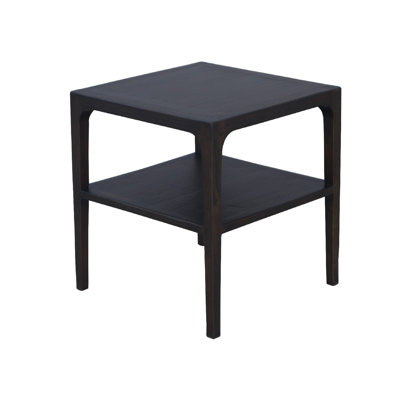 Geni Corner Table, 22 Inch Square Top W Shelf, Parsons Style Java Gray