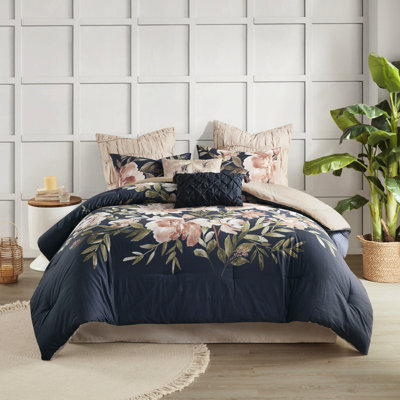 Mélange de coton bleu marine - literie 8 pièces