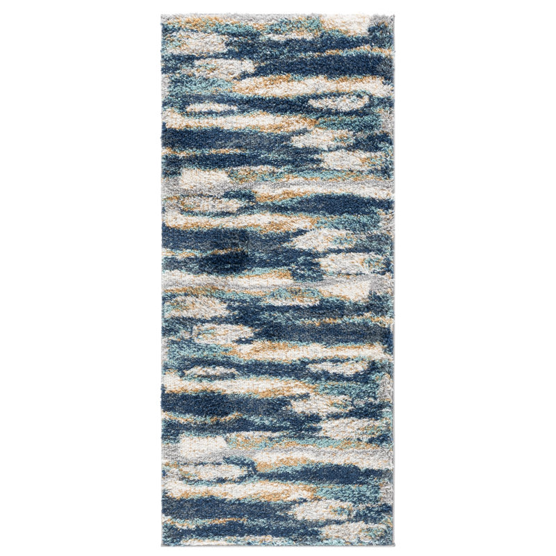 Araya Abstract Navy/Ivory Area Rug, Rectangle 2'3" x 5'