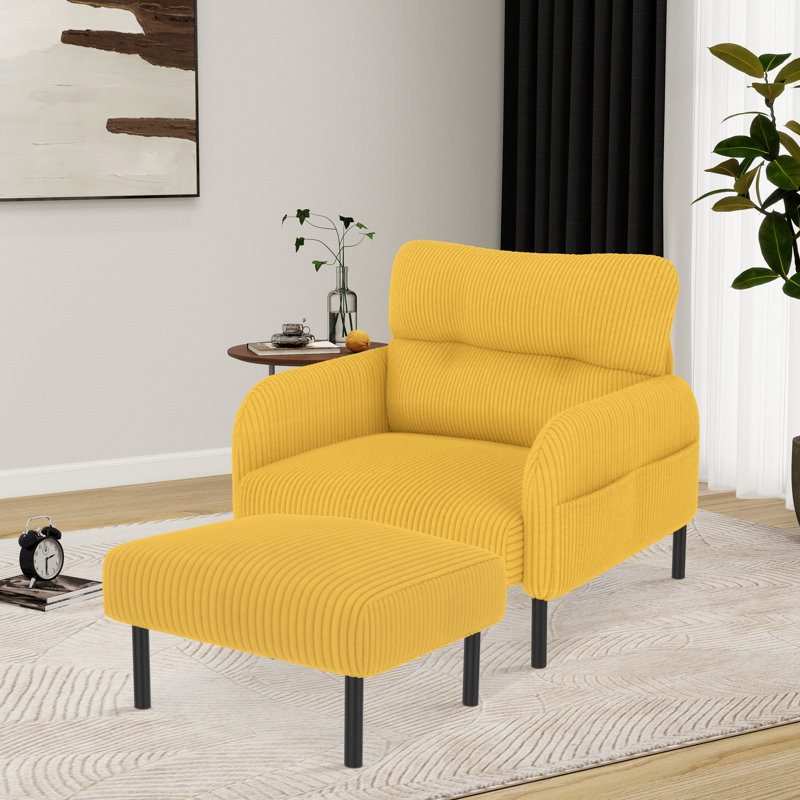 Fauteuil rembourré avec repose-pieds, Jaune