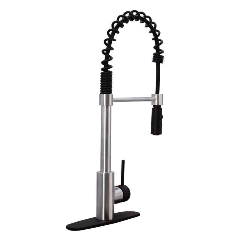 Westbrass Pull Down Spray Kitchen Faucet, Stainless Steel/Matte Black