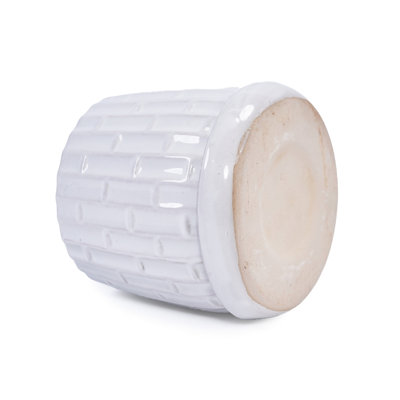 Of 2 7" White Ceramic Flowerpots With Design, Heat- And Suitable For Flower Arrangements Planters, Featuring A Drainage Hole Construction Long Use