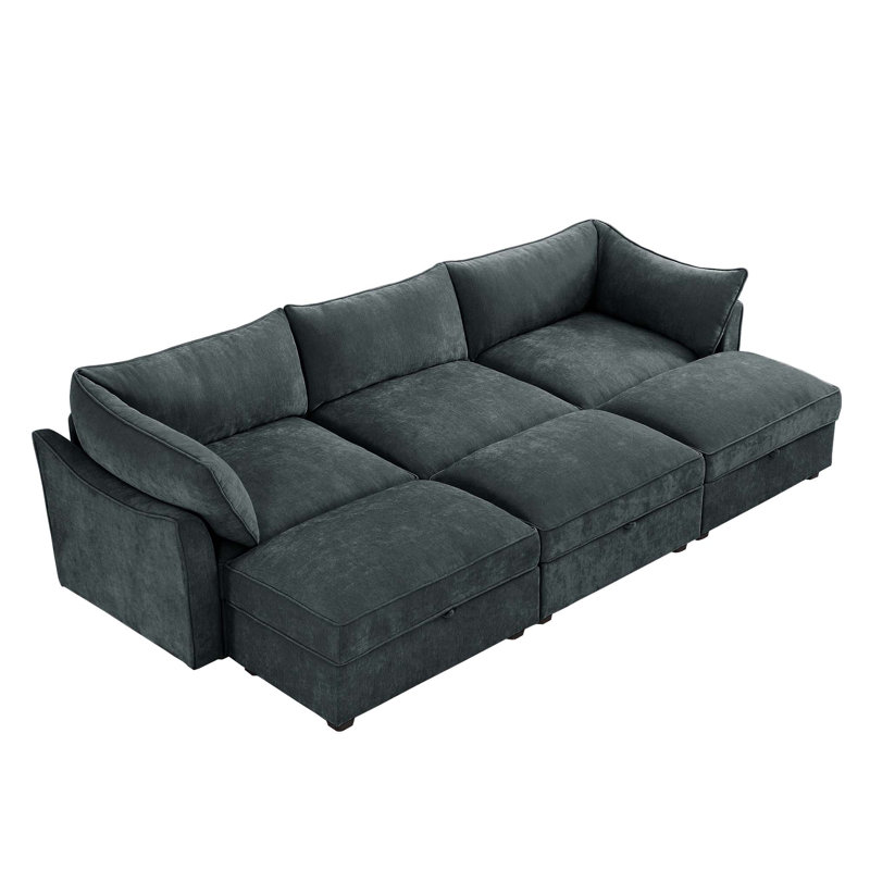 Canapé-lit modulaire à assise profonde avec tiroirs de rangement et 3 repose-pieds Living Room, Gris chenille