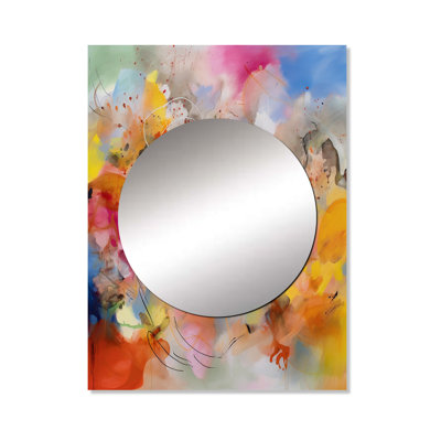 Rojmen Blue, Yellow and Orange Colorful Whirls I - Minimalism Decorative Mirror, Orange Wall Mirror, Printed Metal Art