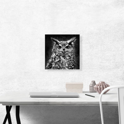 Chouette, oiseau de proie, grange, noir et blanc, impression sur toile tendue