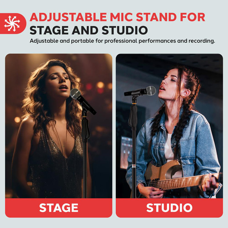 Universal Microphone Stand - Mic Mount Holder, Height Adjustable