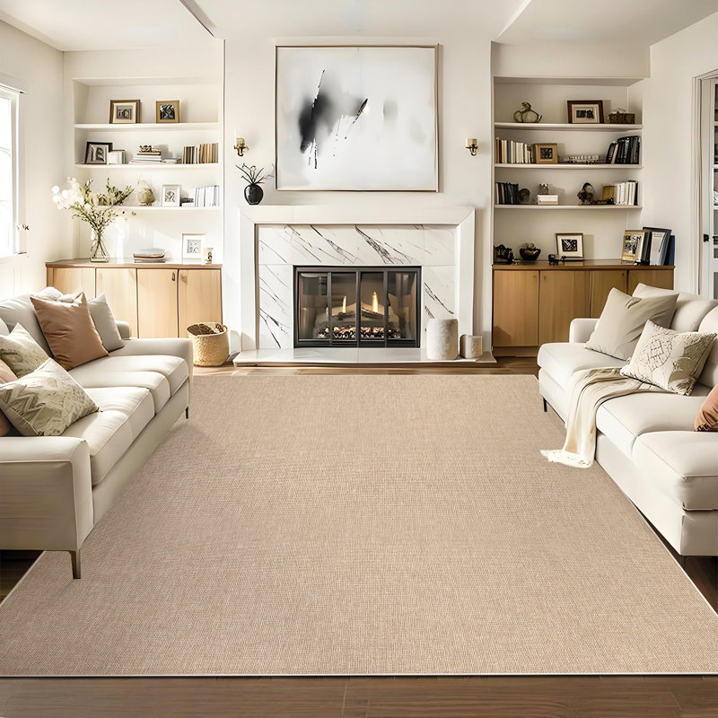 Large Washable Rug 9x12 Modern Minimalist Solid Color Rug Non Slip Non Shedding Living Room Carpet, Beige, Rectangle 9' x 12'