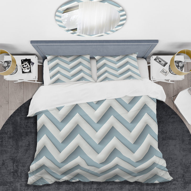 Monochromatic Chevron Motion - Ensemble de housse de couette à chevrons, Housse de couette pour très grand lit et 2 très