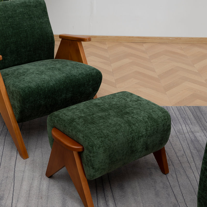 Upholstered Armchair with Footstool, Green, 1