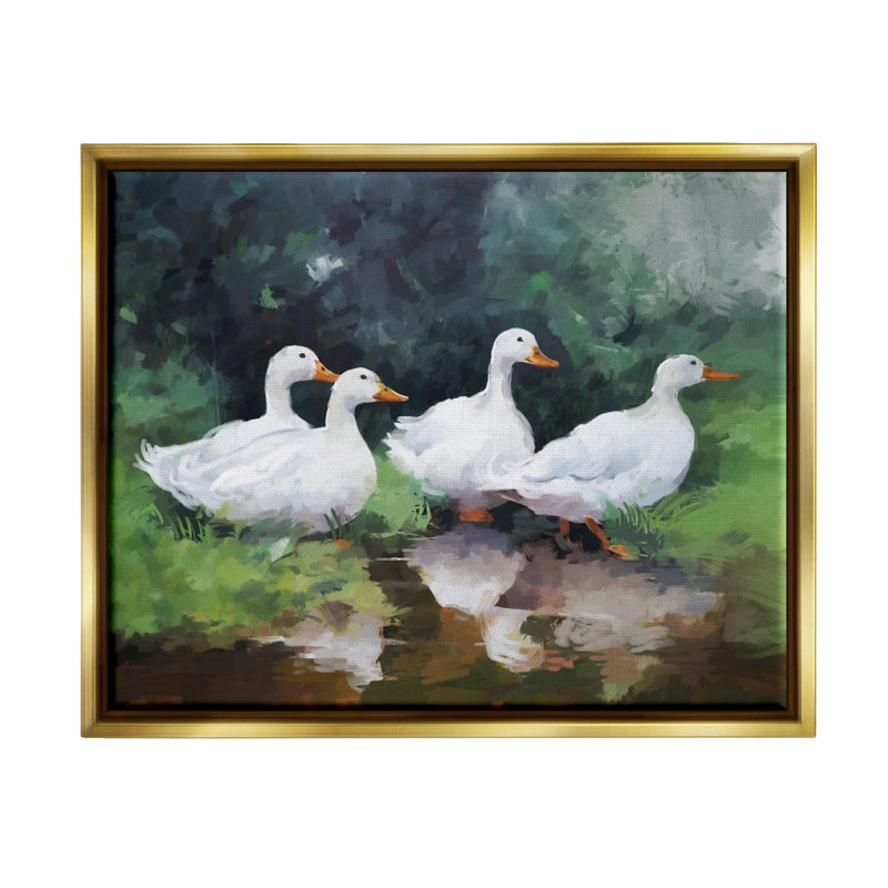 «White Ducks Landscape», impression sur toile par Ziwei Li, Cadre flottant métallique doré, H 16 po x l 20 po x P 1,7 po