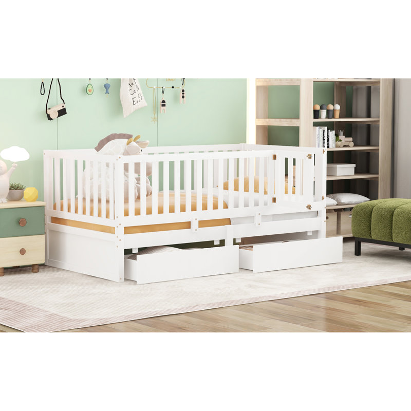 Lit de jour simple blanc avec garde-corps de clôture et 2 tiroirs pour les petites chambres, maximisant l'espace de rangement
