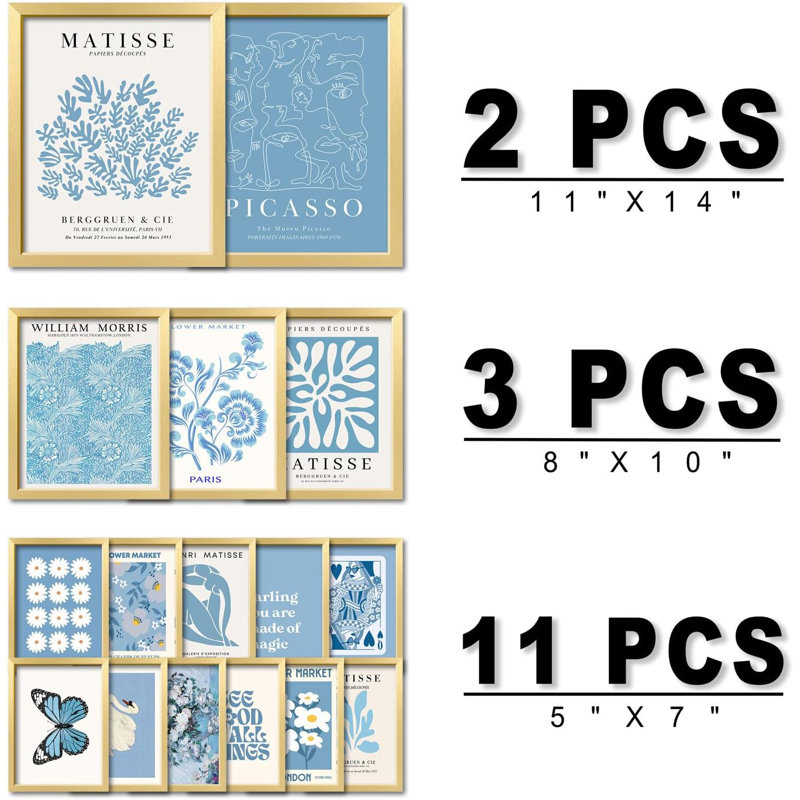 16 Pcs Framed Blue Wall Art