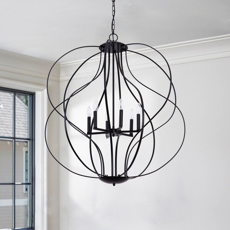 Lustre géométrique à plafond incliné 6 lumières à intensité variable 35,4 po Avers, Noir mat