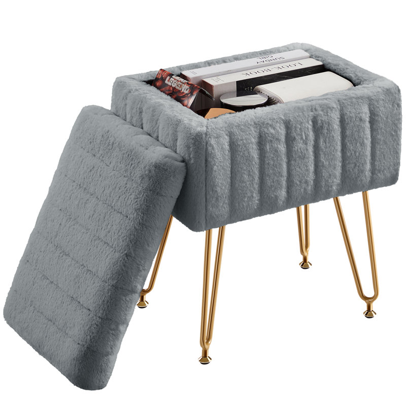 Modern Vanity Stool Chair with 4 Metal Legs and Storage, Multiuse Foot Rest for Makeup Room Bedroom, Gray