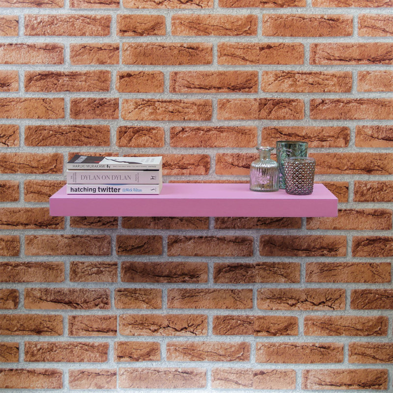 Harbour Housewares - Modern Floating Wall Shelf, 4cm H x 120cm W x 23.5cm D, Pink