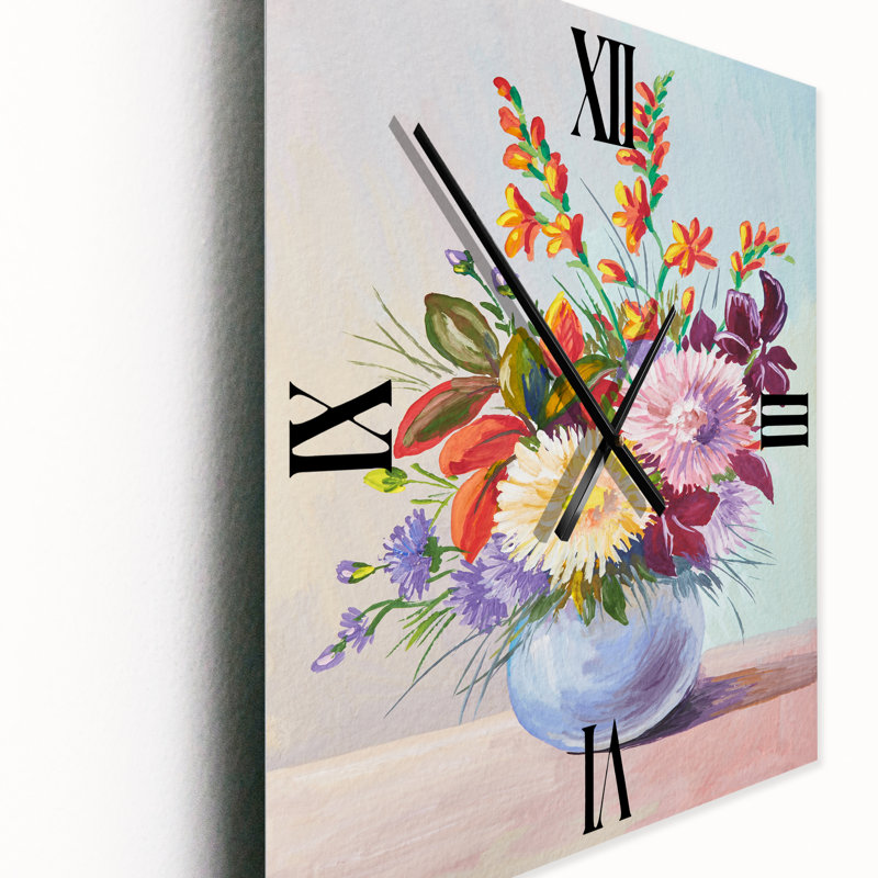 Nature morte avec des asters sur des fleurs blanches dans un vase - Horloge murale traditionnelle, Grand