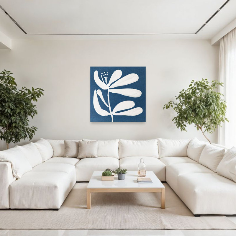 Art mural minimaliste fleur blanche minimaliste abstraite moderne, H 48 po x l 48 po