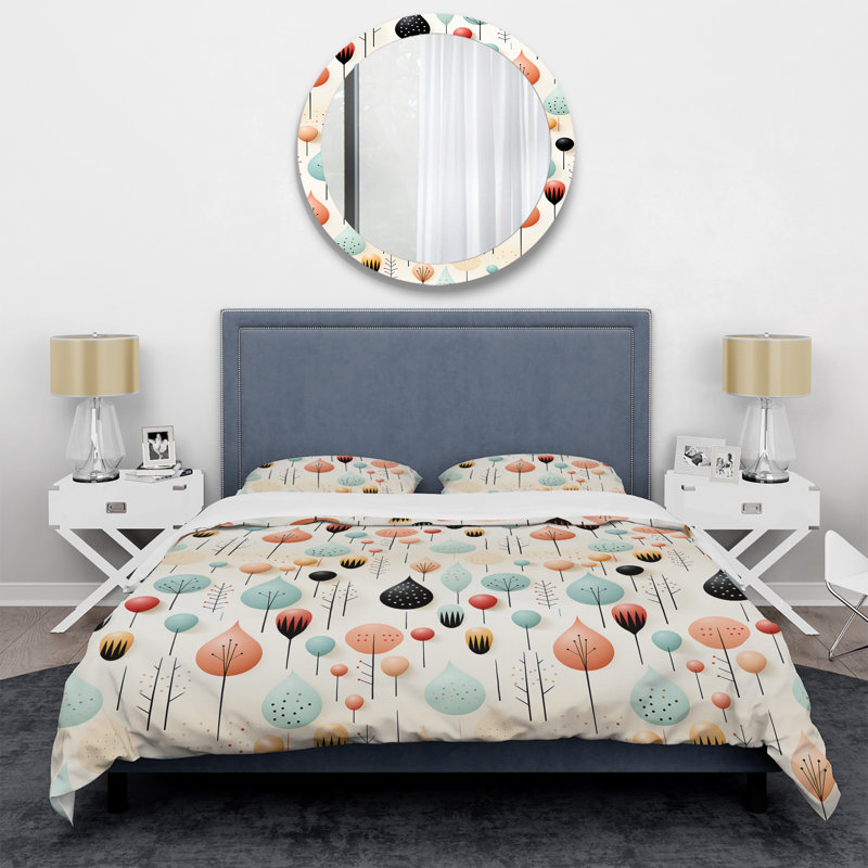 Ensemble de housse de couette en microfibre pastel à motif géométrique scandinave bleu / pêche