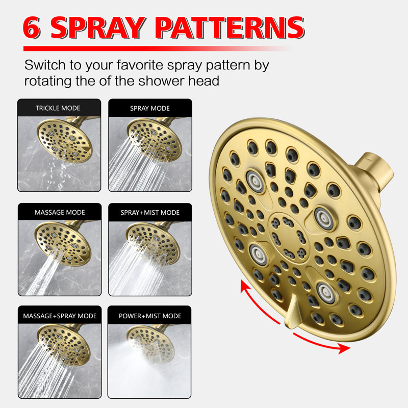 Dual Manifold Shower Kit With Pressure Balancing Valve & 6 Spray Patterns - Model 4366K, Wall Mount Shower Arm, Gold