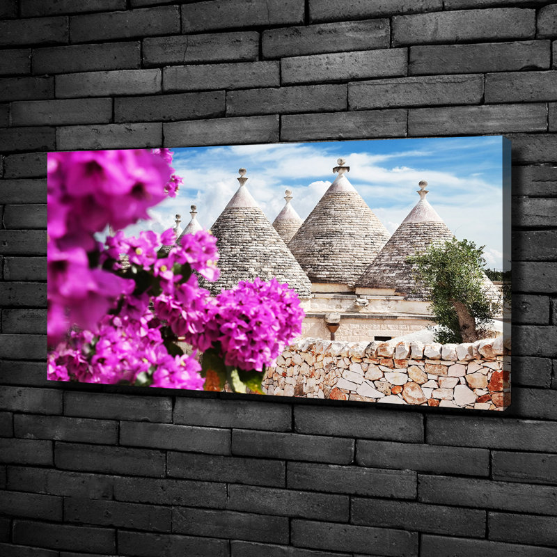 Trulli Houses - No Frame Print on Glass, 50cm H x 100cm W x 2cm D, Canvas