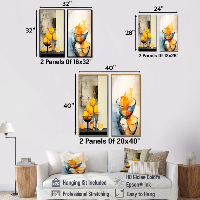 «Citrus Fruit Delight I», ensemble de 2 reproductions d'art sur toile, Toile tendue, H 28 po x l 25 po