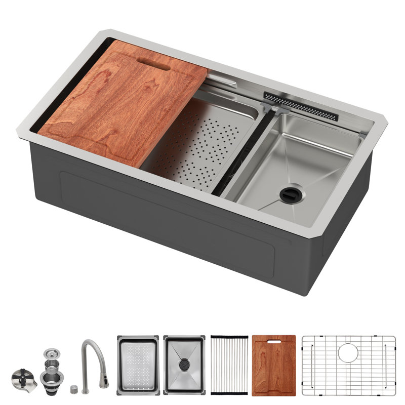 Évier de cuisine professionnel encastré à simple cuve avec robinet à cascade Professional
