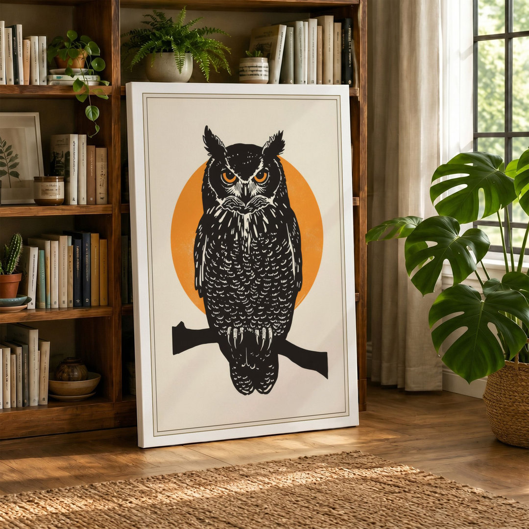 Owl in Gold Circle Graphic Art - Wrapped Canvas