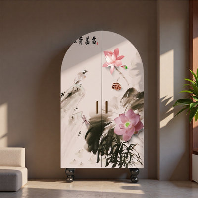 Arched Walnut Wood Ink Style Wardrobe