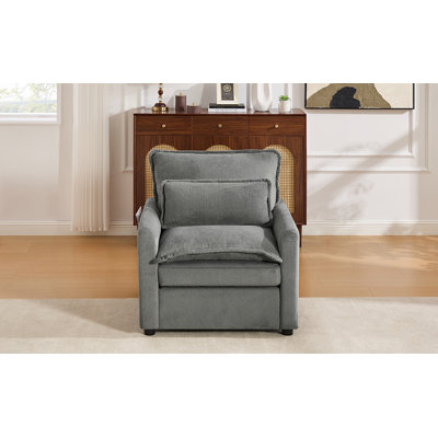 Modern Single Seat 31.9" Accent Chair Soft Plush Upholstered Armchair with Double-Layer Cushion and Side Storage Pockets for Living Room, Bedroom, Apartment and Small Space, Grey