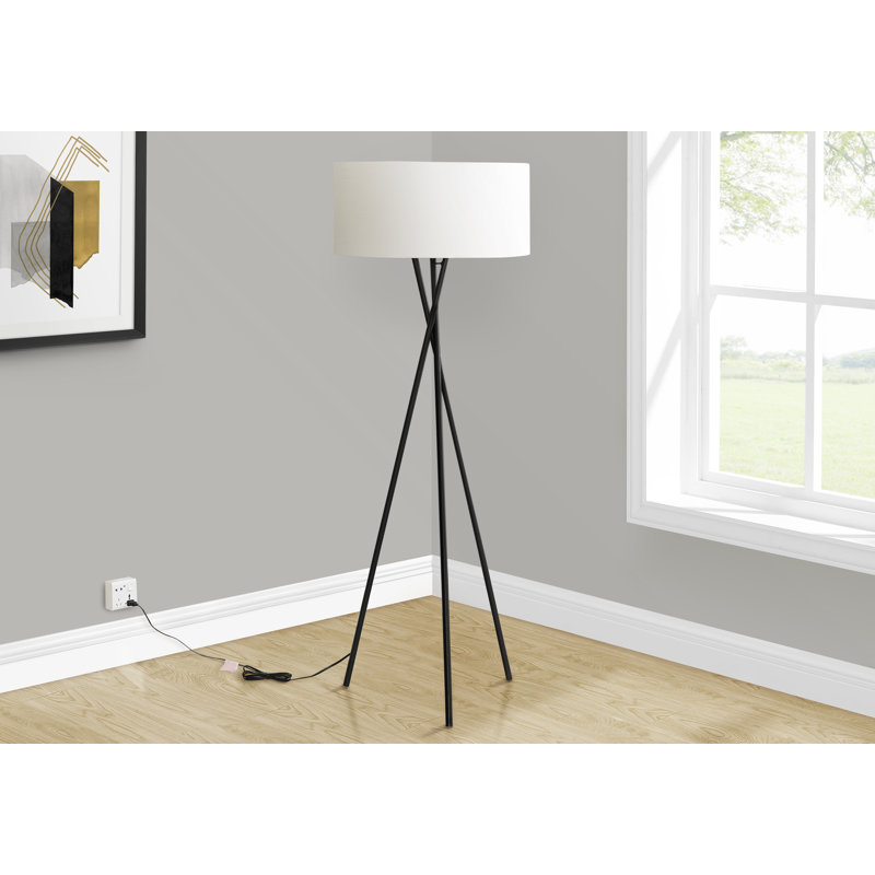 Lighting, 62"h, Floor Lamp, Metal, Grey Shade, Contemporary, Black