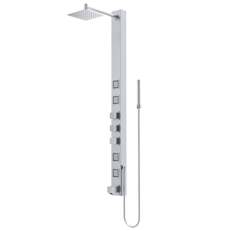Bowery 58 in H x 4 in W 4-Jet Shower Panel System with Square Head, Tub Filler and Hand Shower Wand