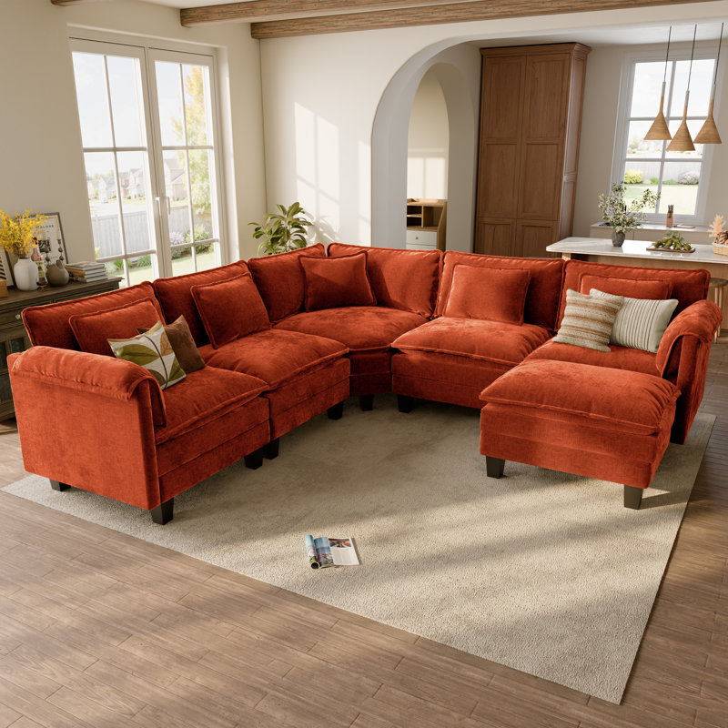Wetzell Upholstered Sectional, Chenille orange