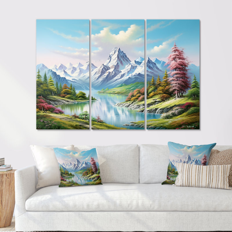Ensemble de salon Mountain Lake Dreamscape - paysage de montagnes, Toile tendue, H 28 po x l 36 po x P 1 po
