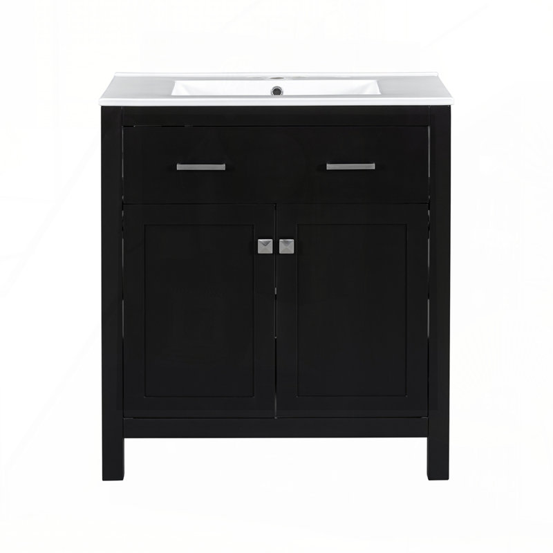 Meuble-lavabo 30 po avec lavabo en céramique, Noir