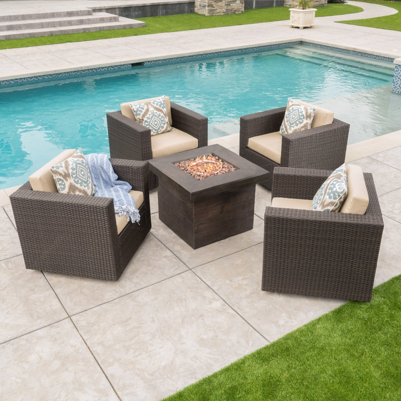 Arville 4 - Person Patio Conversation Set with Cushions, Dark Brown with Brown