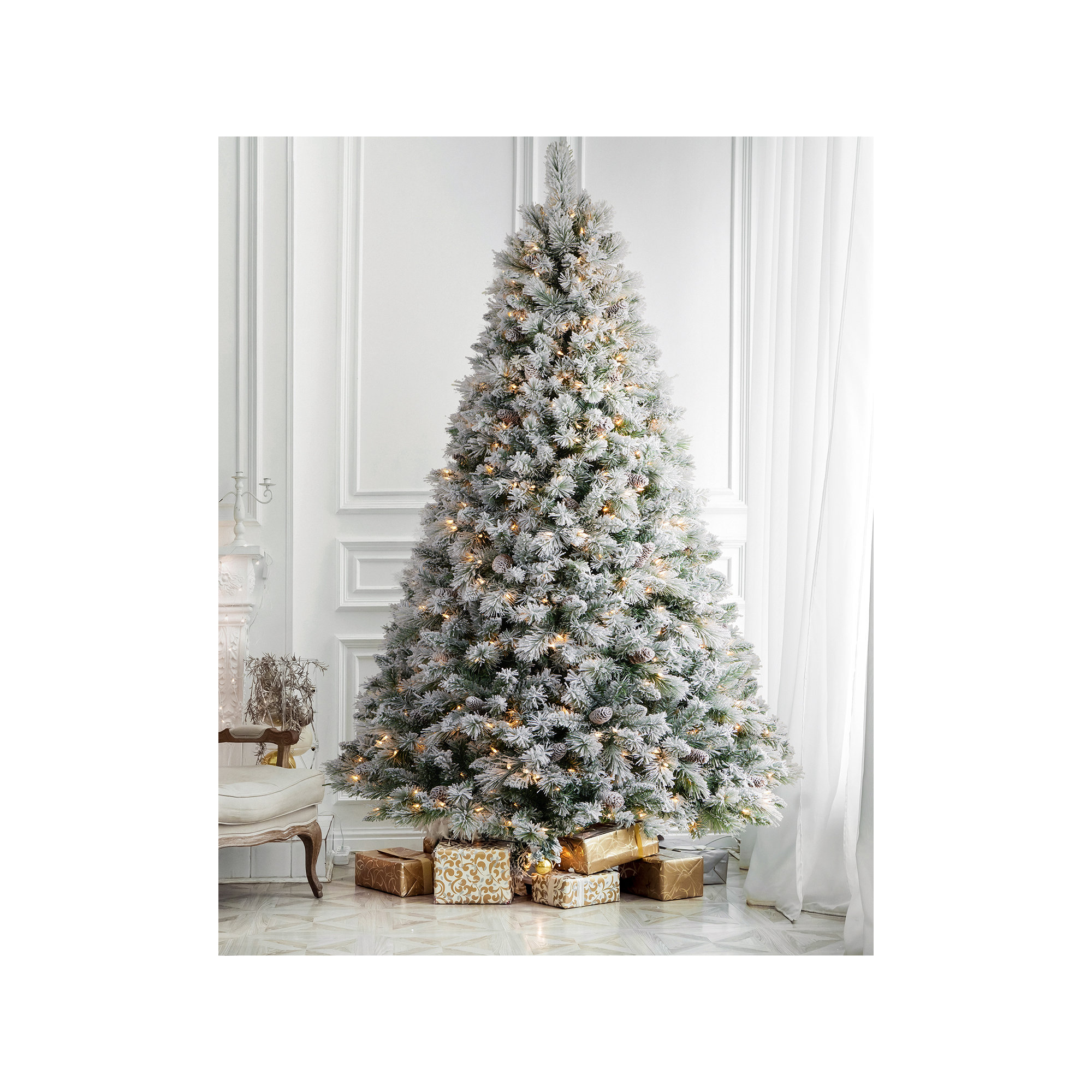 Prelit Snow Flocked Artificial Christmas Tree, 108"H