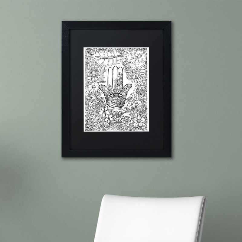 «Hamsa Hand», impression sur toile encadrée, H 20 po x l 16 po x P 0,5 po, Noir, Encadrement brun foncé