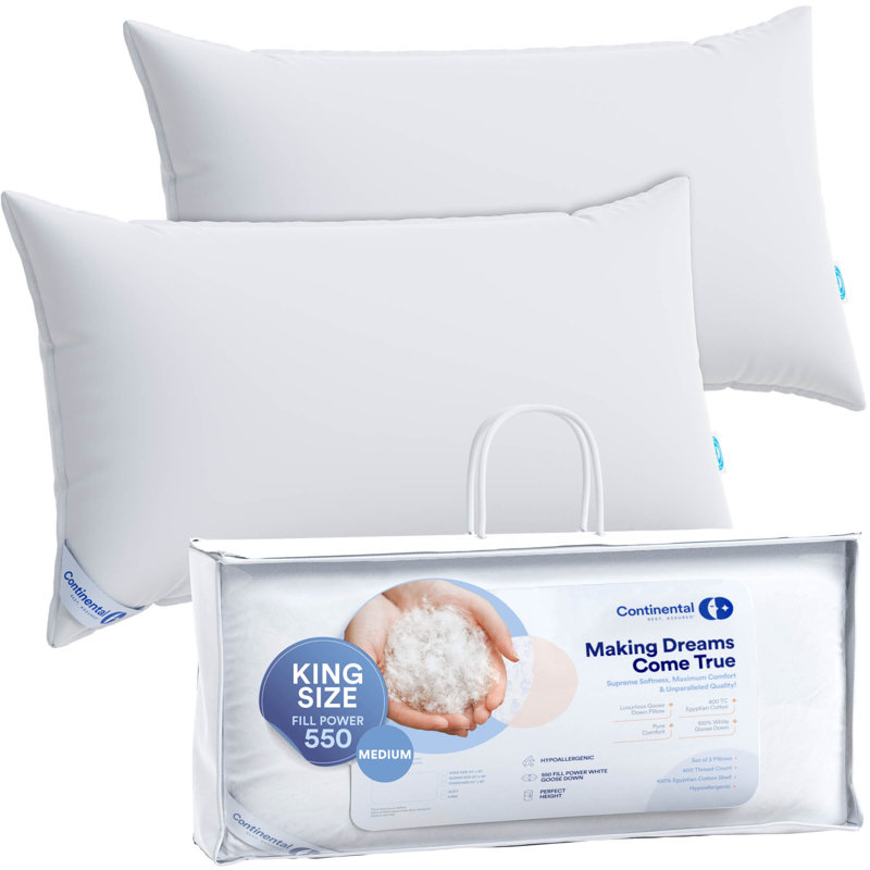 King Size White Goose Down Medium Fill Power Pillows - Pack of 2