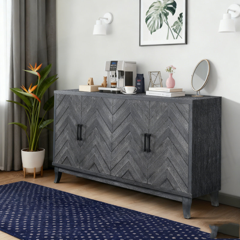 Armoires de rangement en bois 4 portes, Gris foncé antique