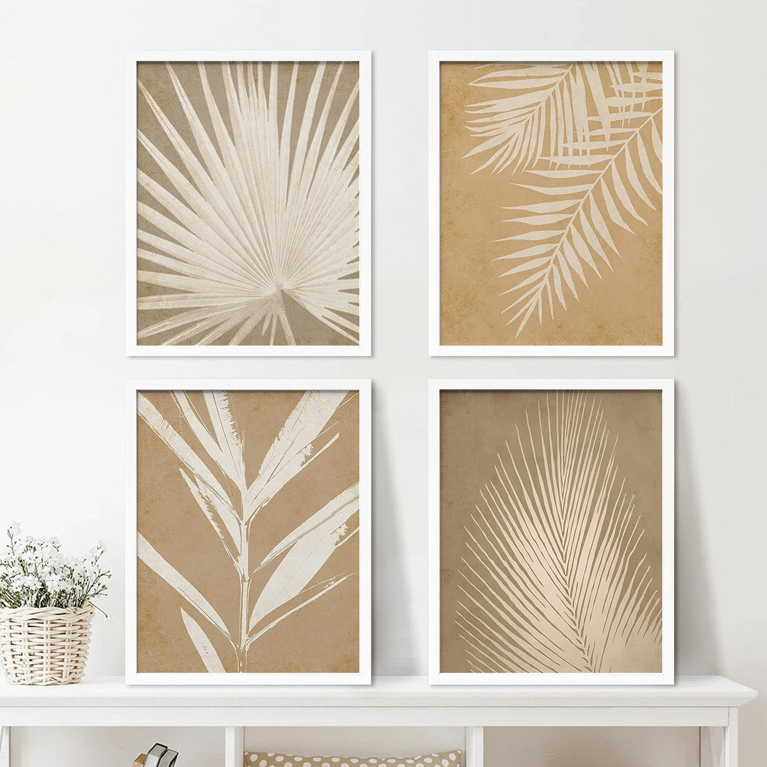 Tropical Palm " IDEA4WALL Framed Grunge Brown Tropical Island Leaf Wall Art, Set Of 4 Nature Wilderness Wall Decor Prints, Botanical Floral Wall Decor For Living Room, Bedroom " 4 - Pieces IDEA4WALL 