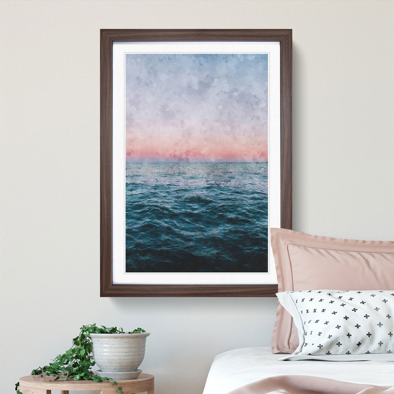 Moon Above the Vast Ocean - Picture Frame Painting Print, 33cm H x 24cm W x 2cm D, Walnut Framed