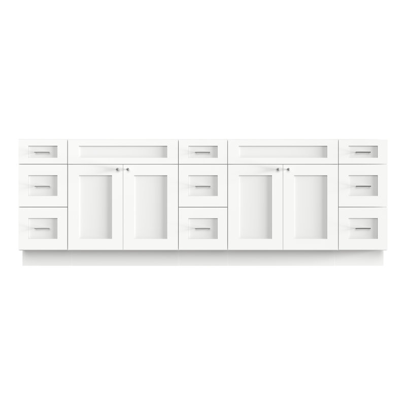 White Shaker Style Double Bathroom Vanity Base with Drawers