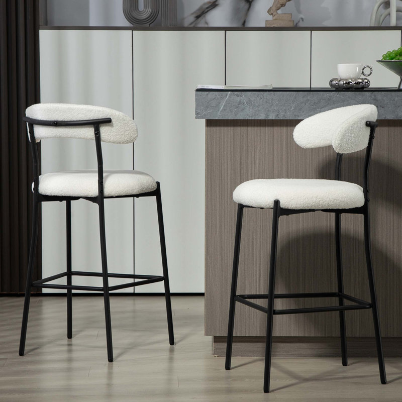 Tabouret de bar 26 po à hauteur de comptoir avec housse en tissu Teddy et îlot de cuisine avec base thermolaquée et repose-pieds