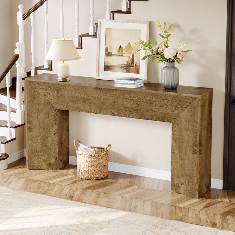 63" Console Table, Wooden Sofa Table Hallway Foyer Table, Brown