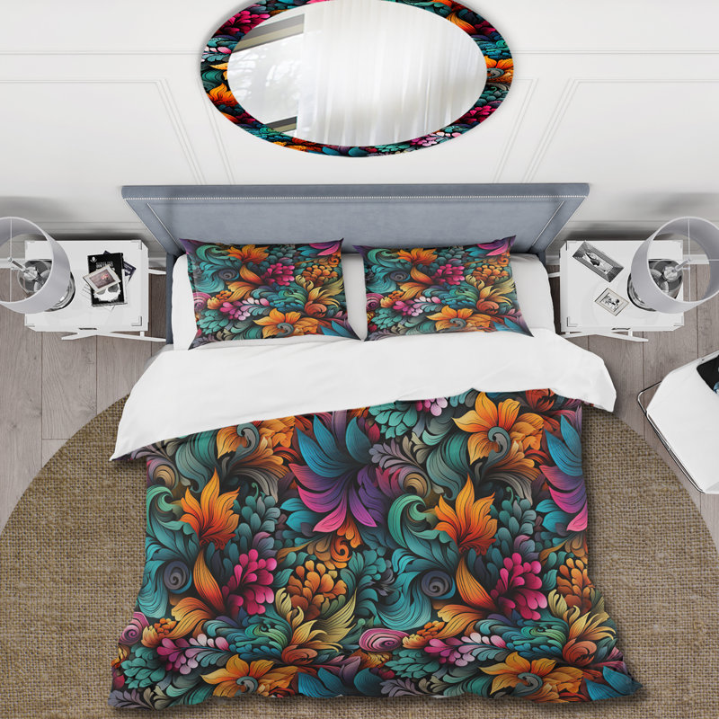 Ensemble de housse de couette Vibrant Mandala, Housse de couette simple + 1 taie décorative stan