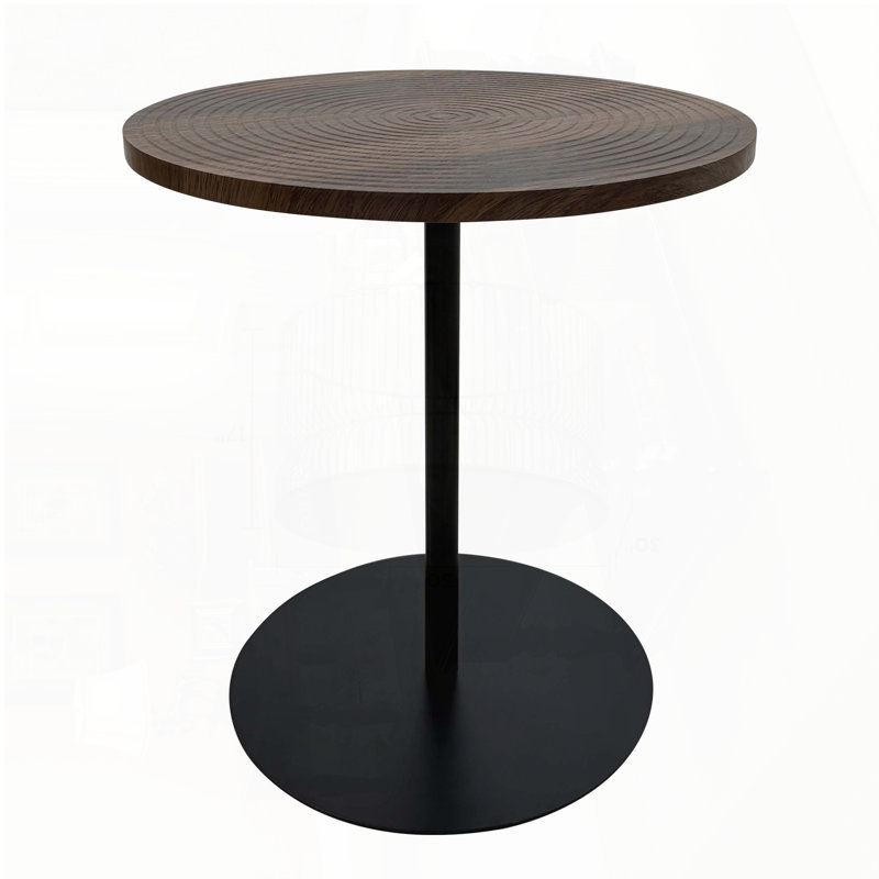 2-Piece Round Nesting Side Table Set with Concentric Circle Pattern – Walnut Brown & Black