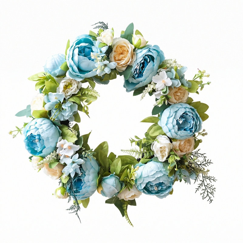 Couronne de pivoines 18 po, Bleu