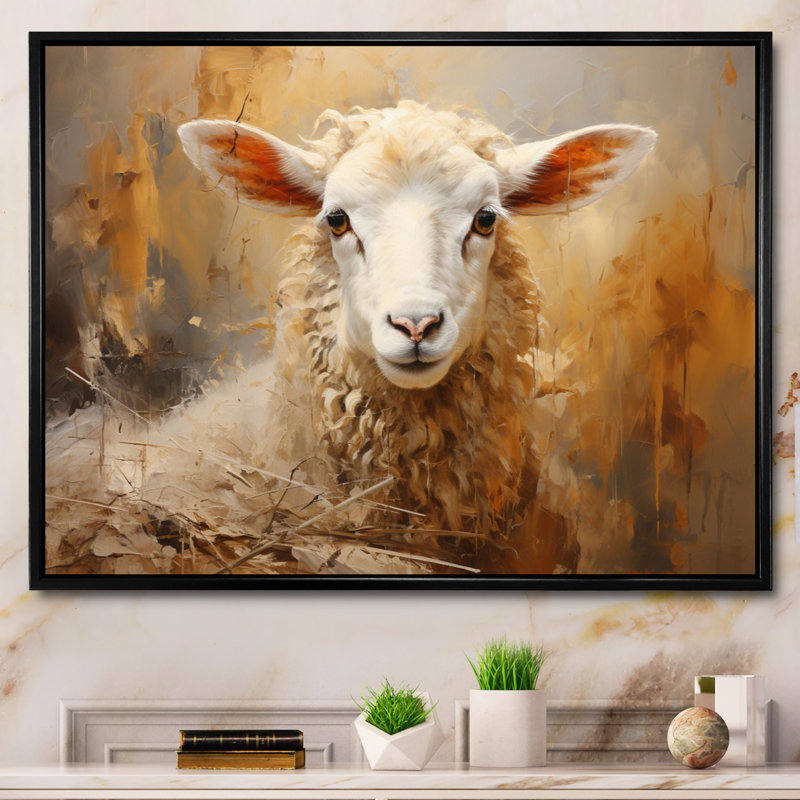 Texture de mouton beige II sur toile, H 24 po x l 32 po x P 1 po, Cadre flottant noir
