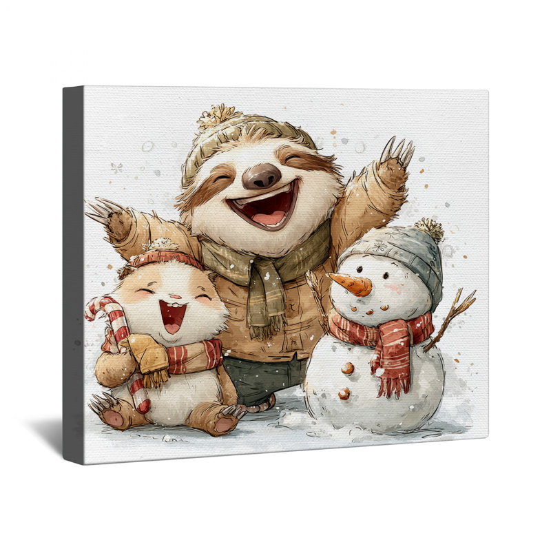 Mignon paresseux bonhomme de neige sur toile tendue, 32 po x 32 po