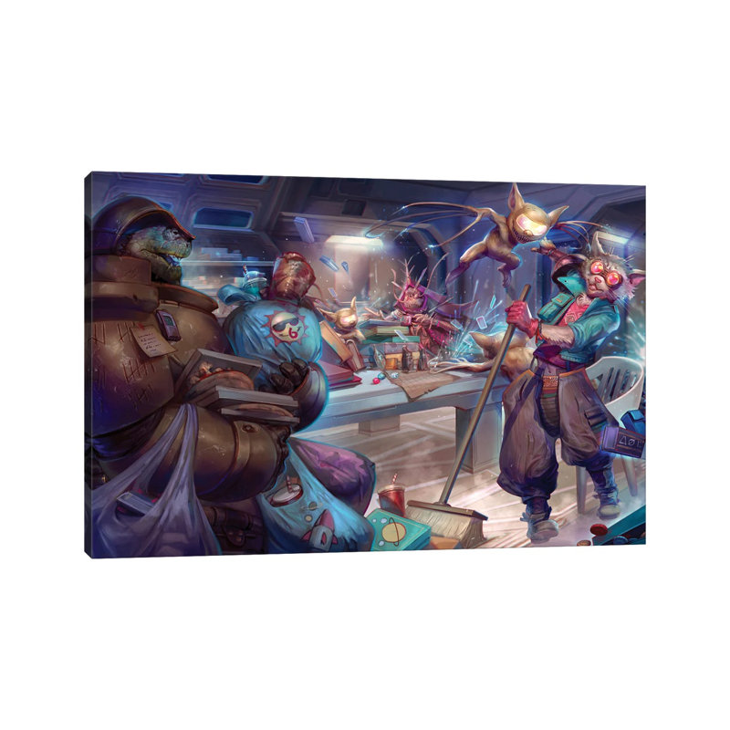 Glitch Gremlin Game Night - reproduction d'art murale - toile tendue, H 18 po x l 12 po, Toile tendue, Ne s’applique pas